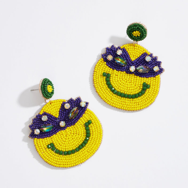 Mardi Gras Smile Seed Beads Earring