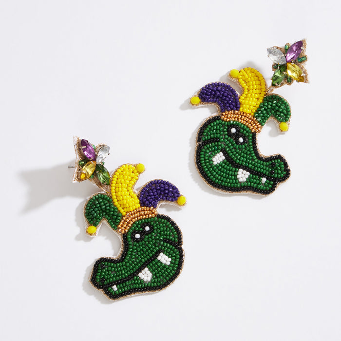 Mardi Gras Crocodile Seed Beads Earring