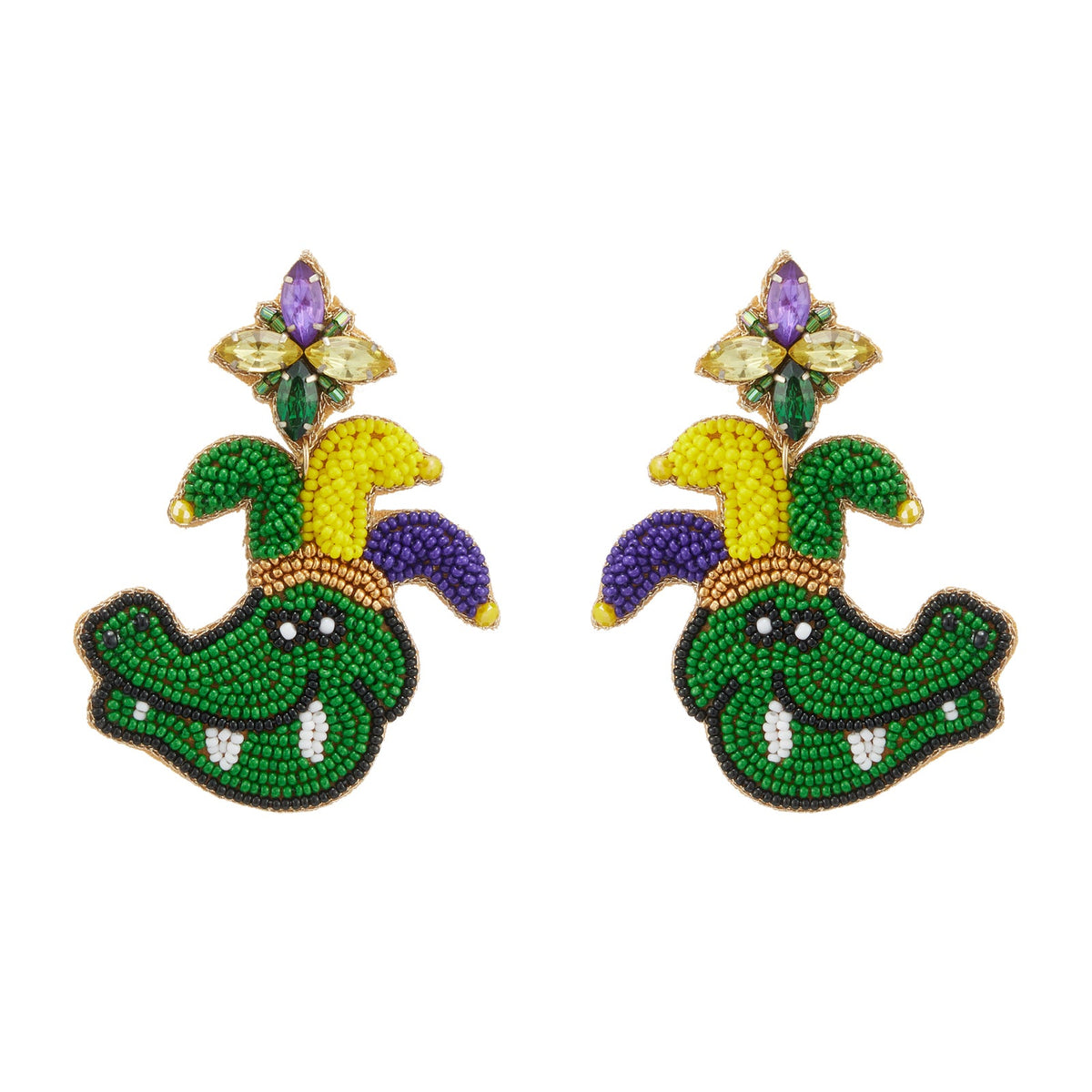 Mardi Gras Crocodile Seed Beads Earring