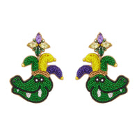 Mardi Gras Crocodile Seed Beads Earring