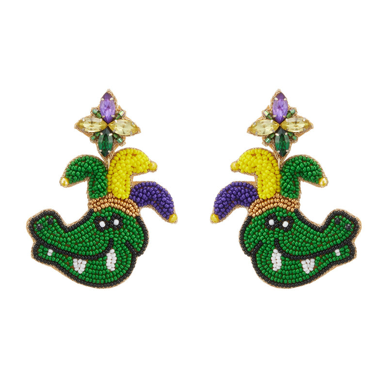 Mardi Gras Crocodile Seed Beads Earring