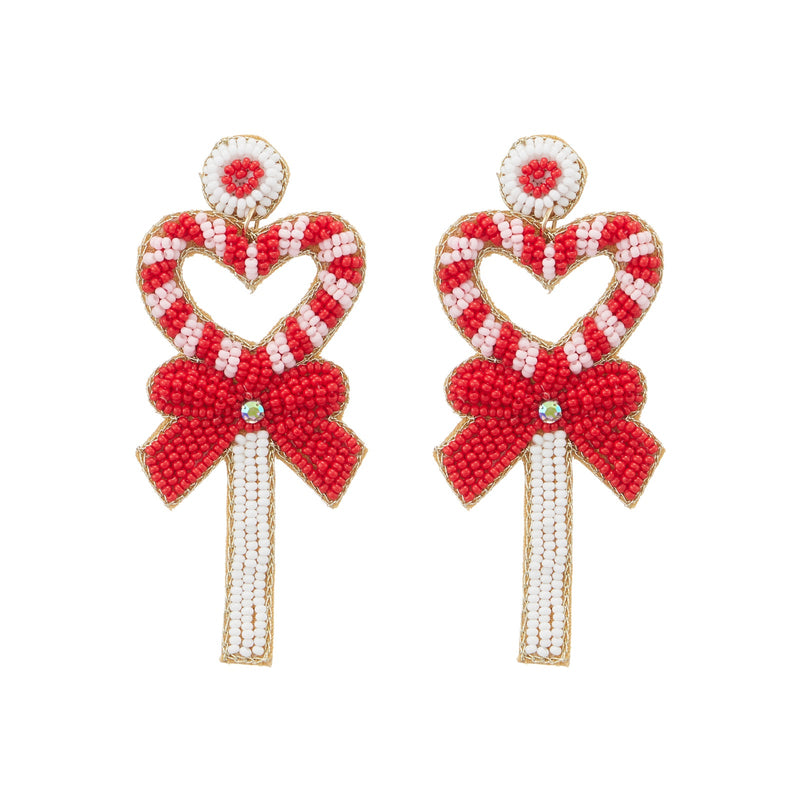 Valentine's Day Heart Wand Seed Beads Earrings