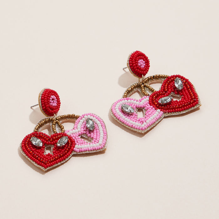 Beaded Heart Lock Earrings