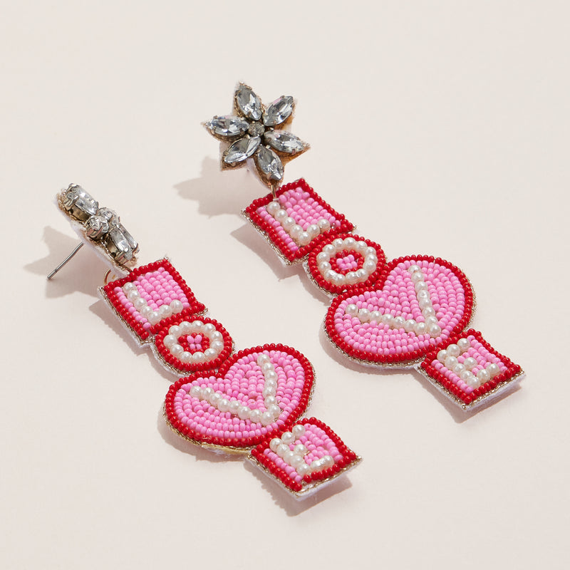 "LOVE" Beaded Drop Earrings