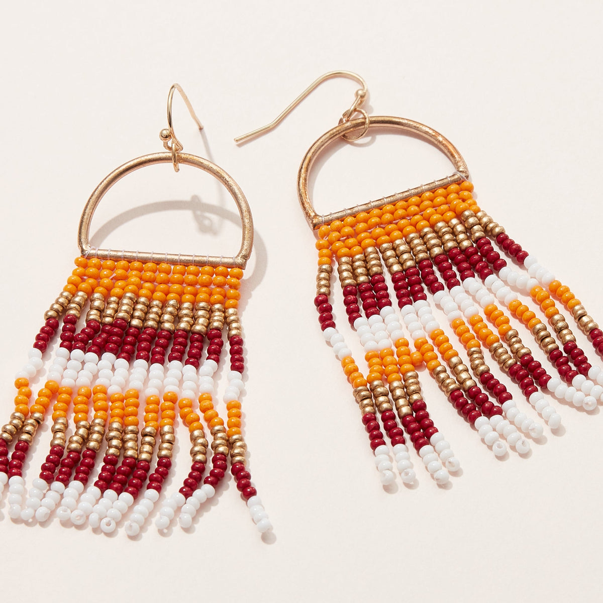 Color Block Seed Bead Fringe Earrings