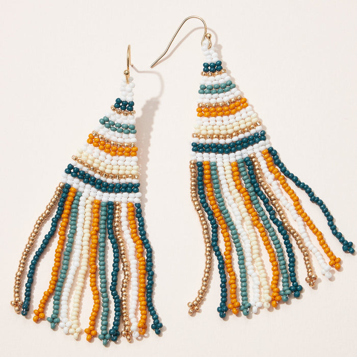 color block seed bead fringe earrings