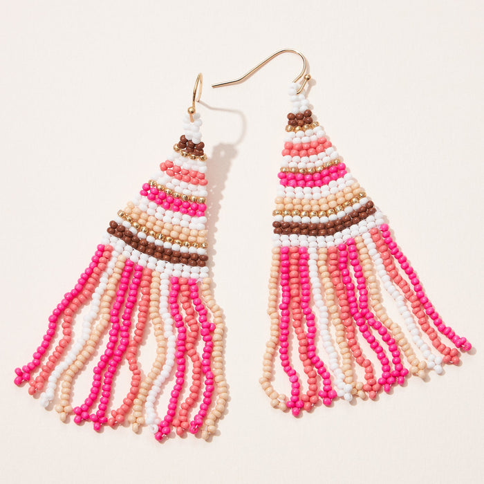 color block seed bead fringe earrings