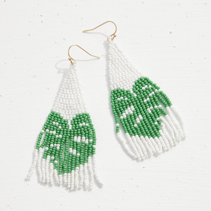 Palm Leaf Seed Bead Tassel Earrings