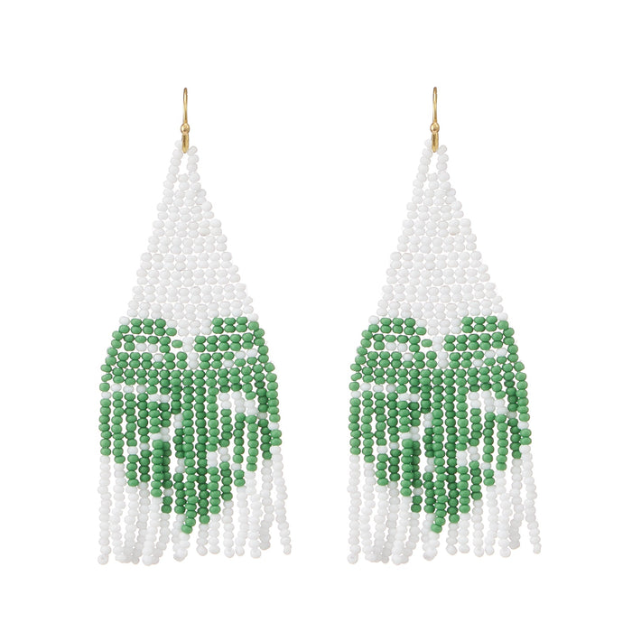 Palm Leaf Seed Bead Tassel Earrings