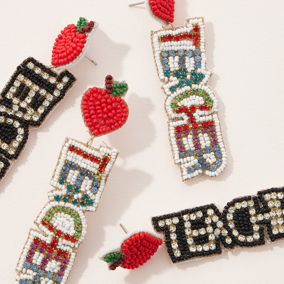 'Teacher' Rhinestone Seed Bead Earrings