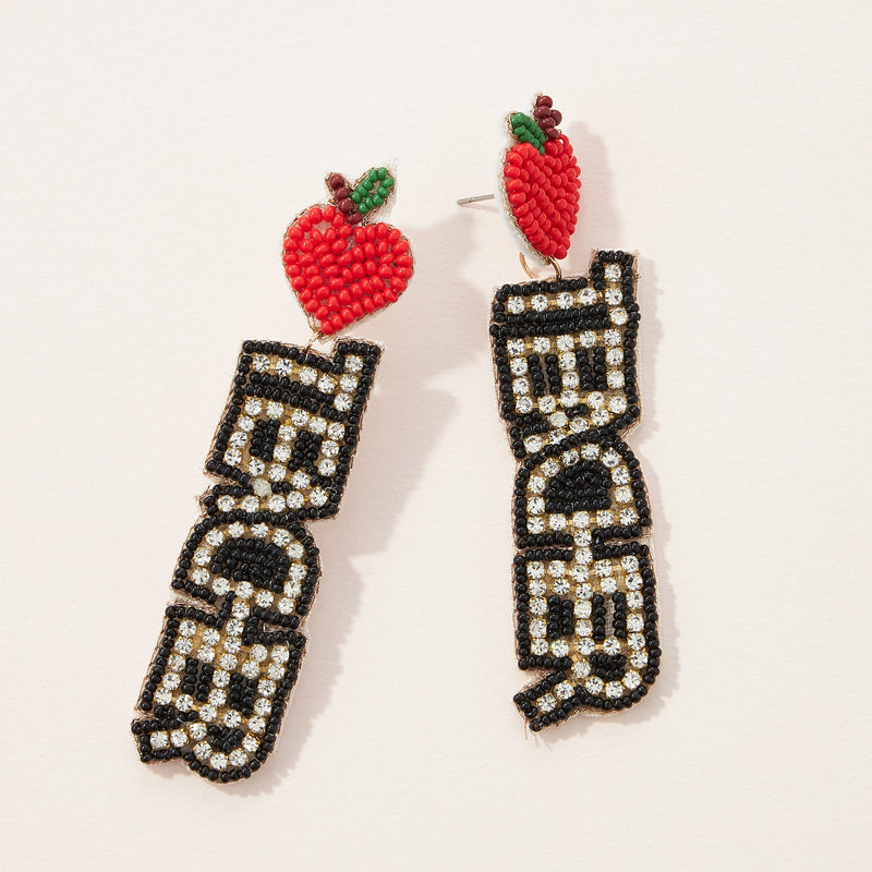 'Teacher' Rhinestone Seed Bead Earrings