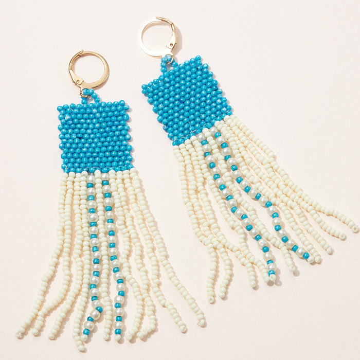 Seed Bead and Pearl Fringe Hoop Earrings