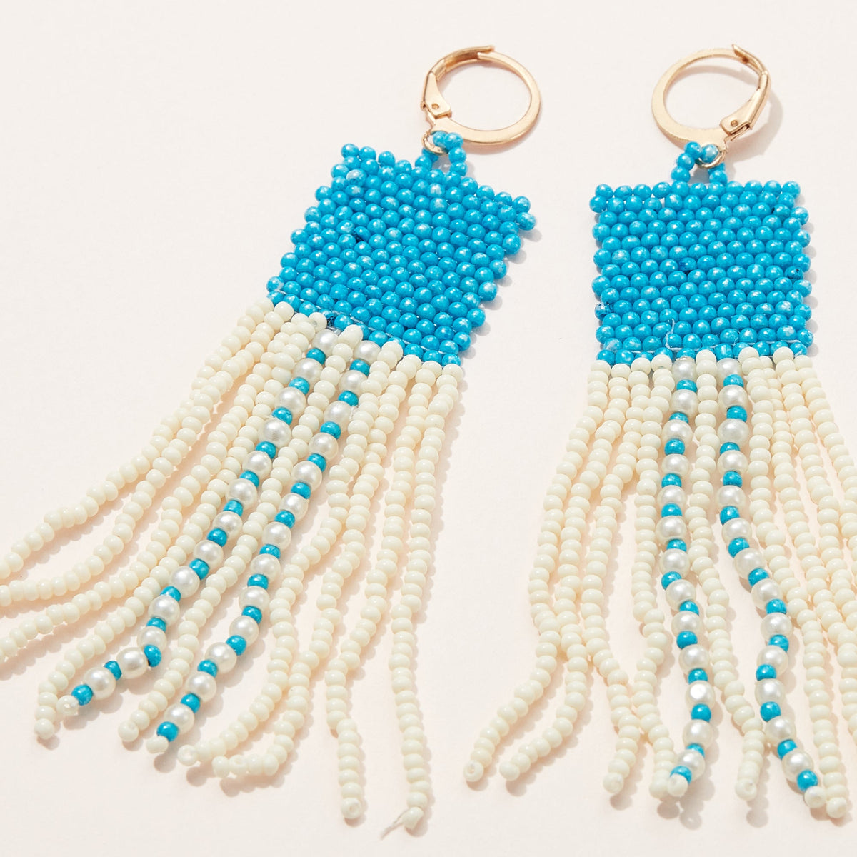 Seed Bead and Pearl Fringe Hoop Earrings