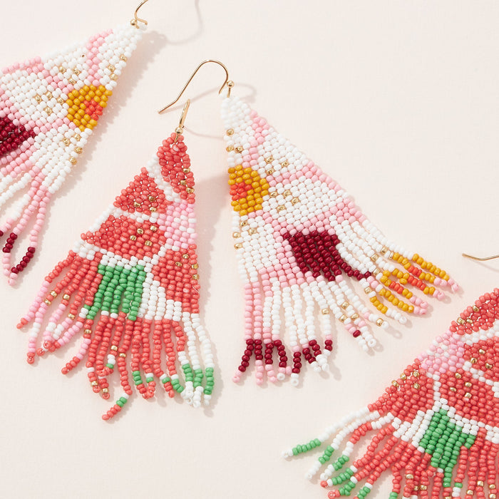 Flower Pattern Seed Bead Fringe Earrings