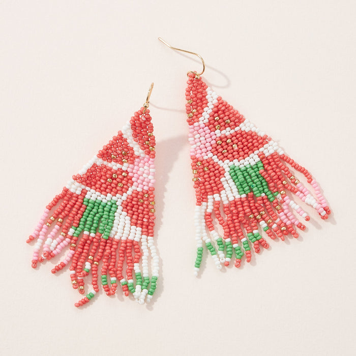 flower seed bead fringe earrings