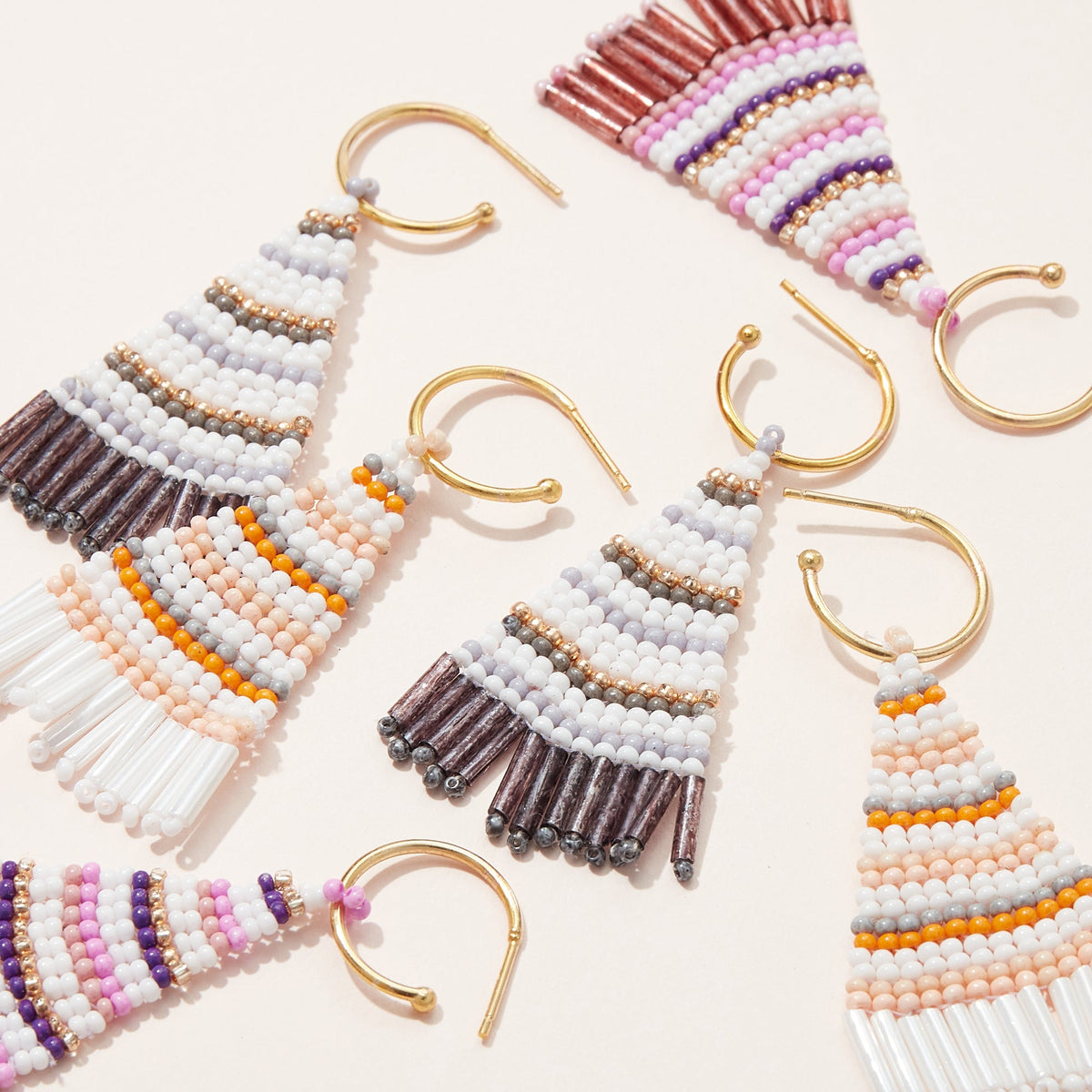 Color Block Seed Bead Petite Fringe Earrings