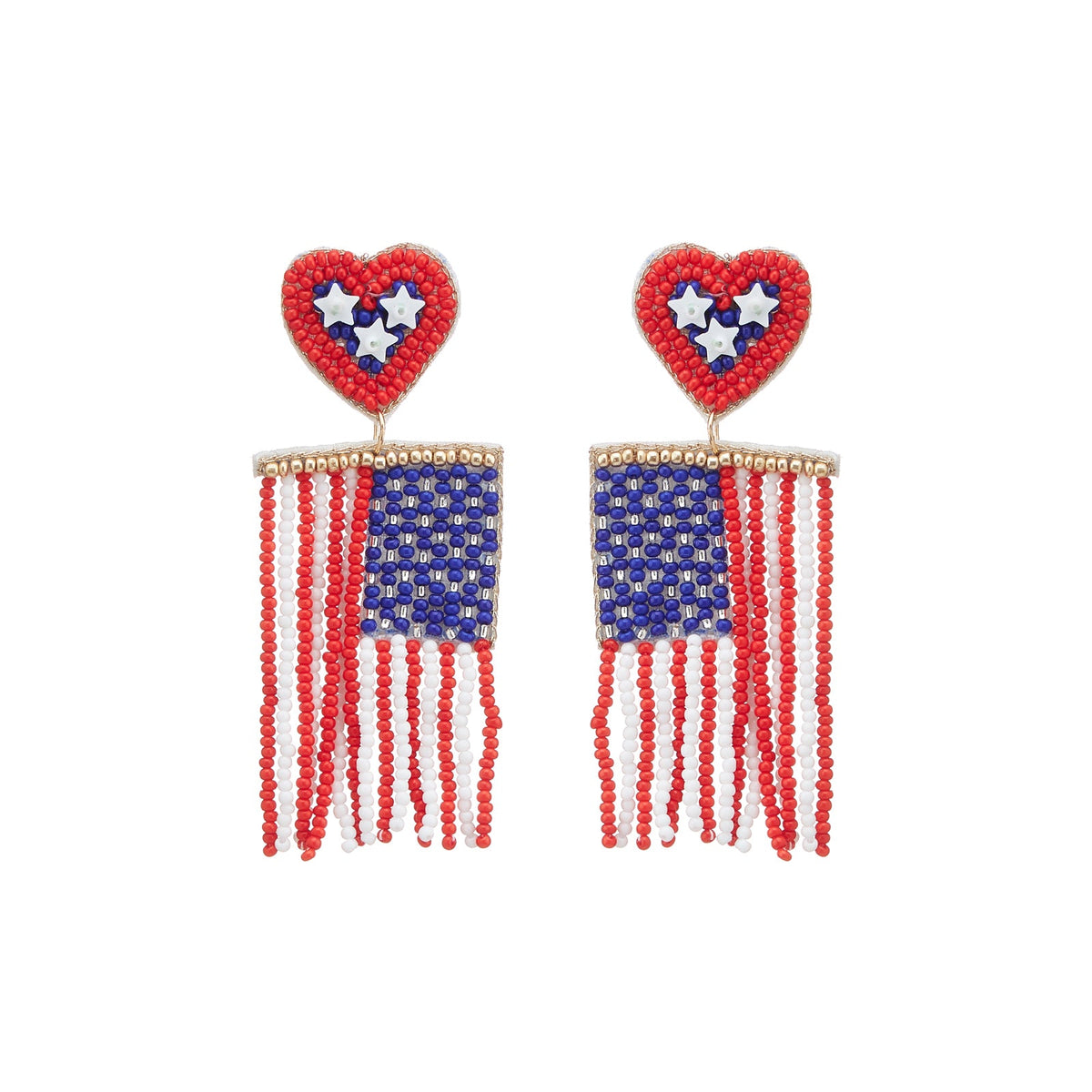 July Fourth National Flag Tassel Seed Bead Earrings