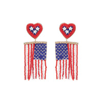 July Fourth National Flag Tassel Seed Bead Earrings