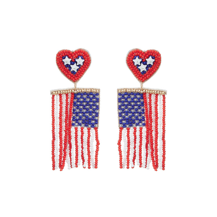 July Fourth National Flag Tassel Seed Bead Earrings