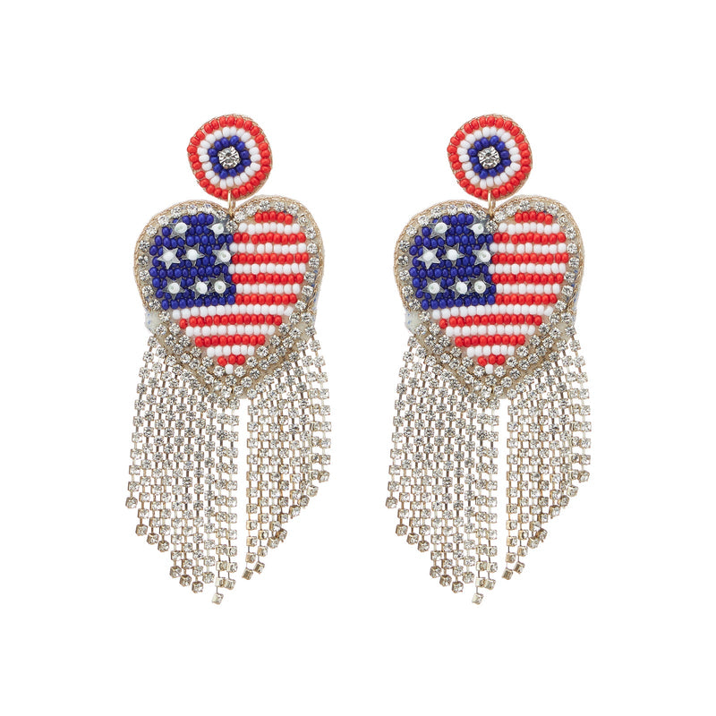 July Fourth Seed Bead Clear Tassel Earrings