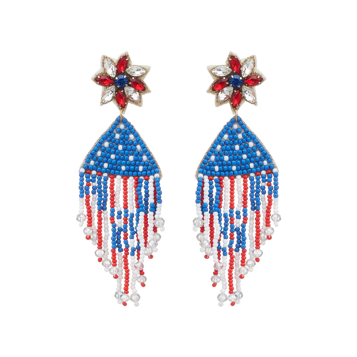 July Fourth Seed Bead Tassel Earrings