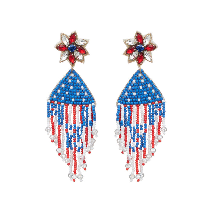 July Fourth Seed Bead Tassel Earrings