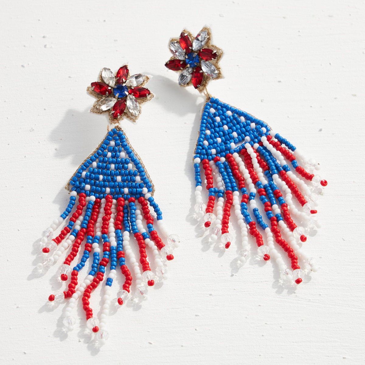 July Fourth Seed Bead Tassel Earrings