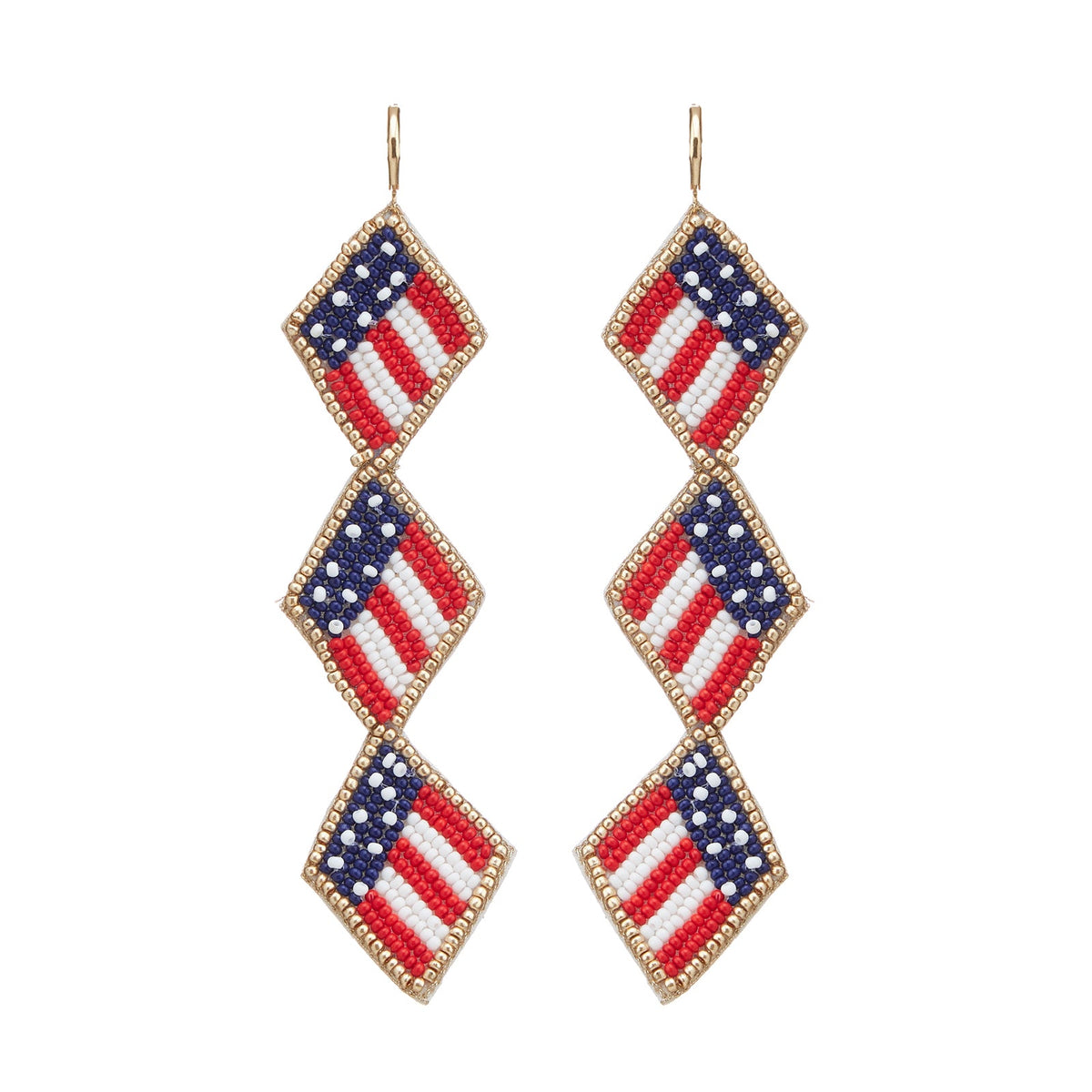 Triple American Flag Seed Bead Earrings