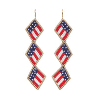 Triple American Flag Seed Bead Earrings