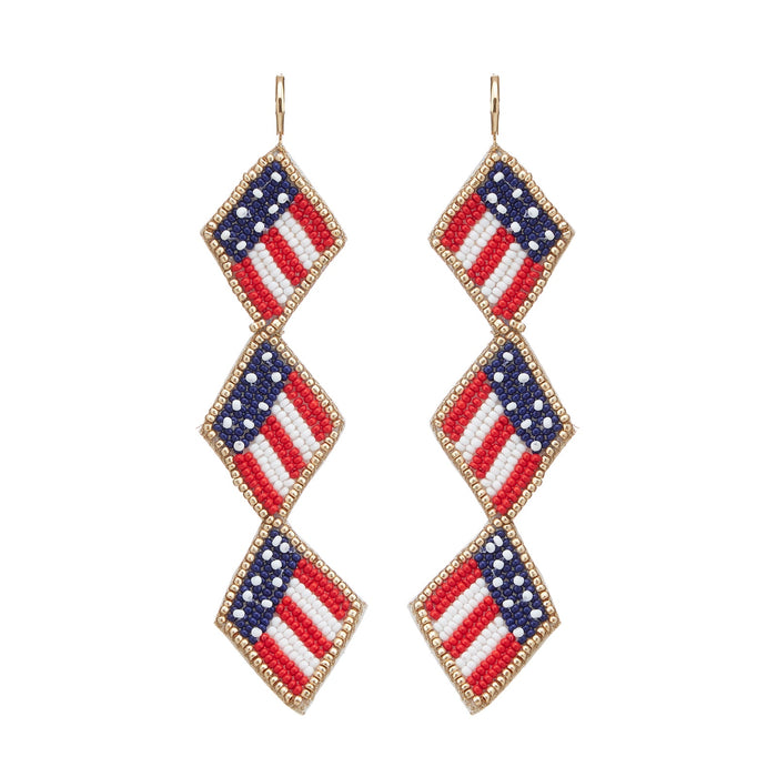 Triple American Flag Seed Bead Earrings