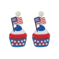 July Fourth Cupcake Seed Bead Earrings