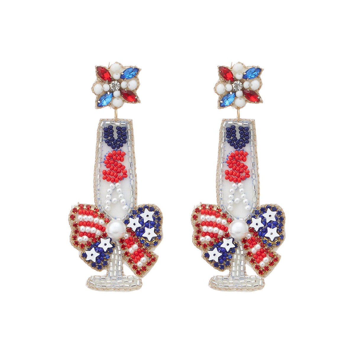 USA Champagne Glasses Seed Bead Earrings