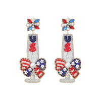 USA Champagne Glasses Seed Bead Earrings