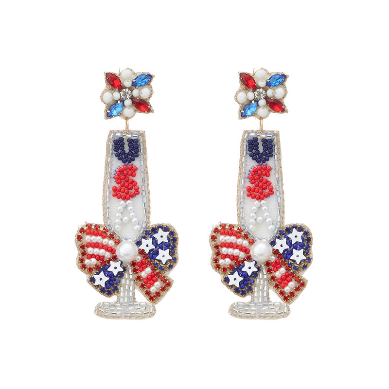 USA Champagne Glasses Seed Bead Earrings