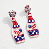 July Fourth Beer Bottle Seed Bead Earrings