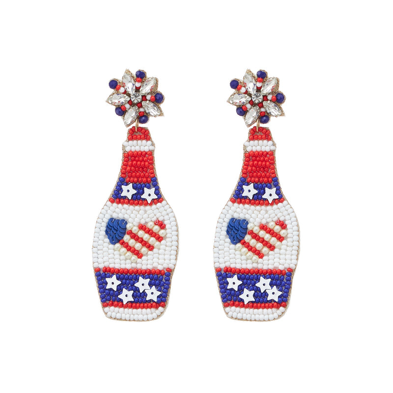 July Fourth Beer Bottle Seed Bead Earrings