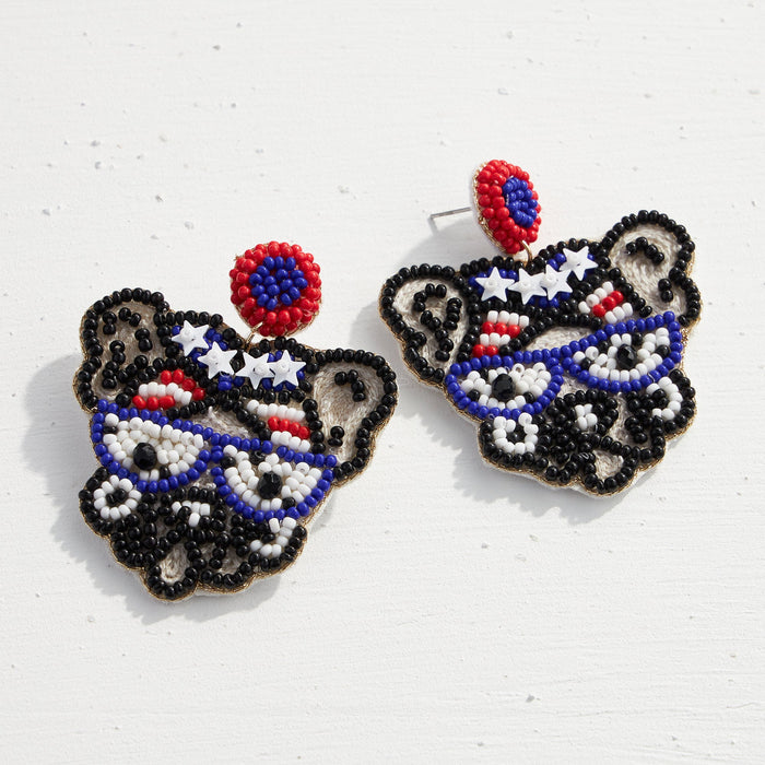 July Fourth Dog Seed Bead Earrings