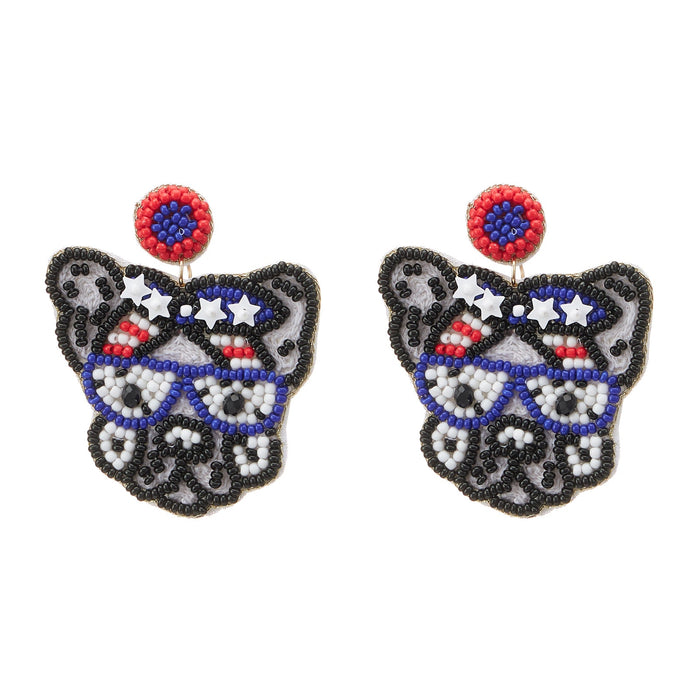 July Fourth Dog Seed Bead Earrings