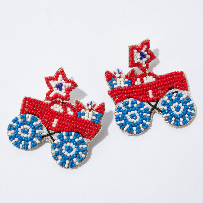 Fourth of July Launching Car Seed Bead Earrings