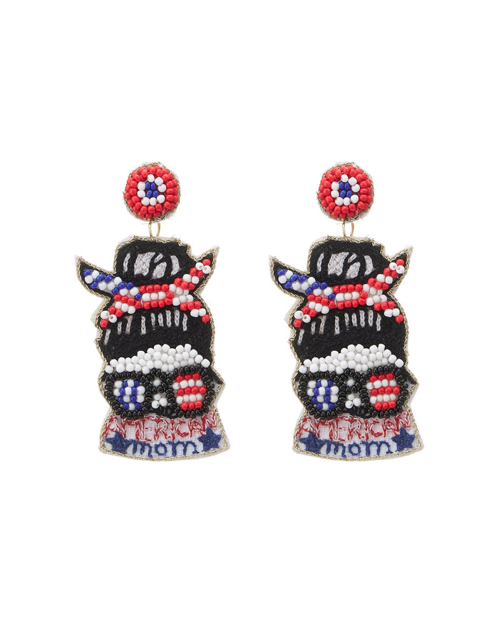 July Fourth American Mom Seed Bead Earrings