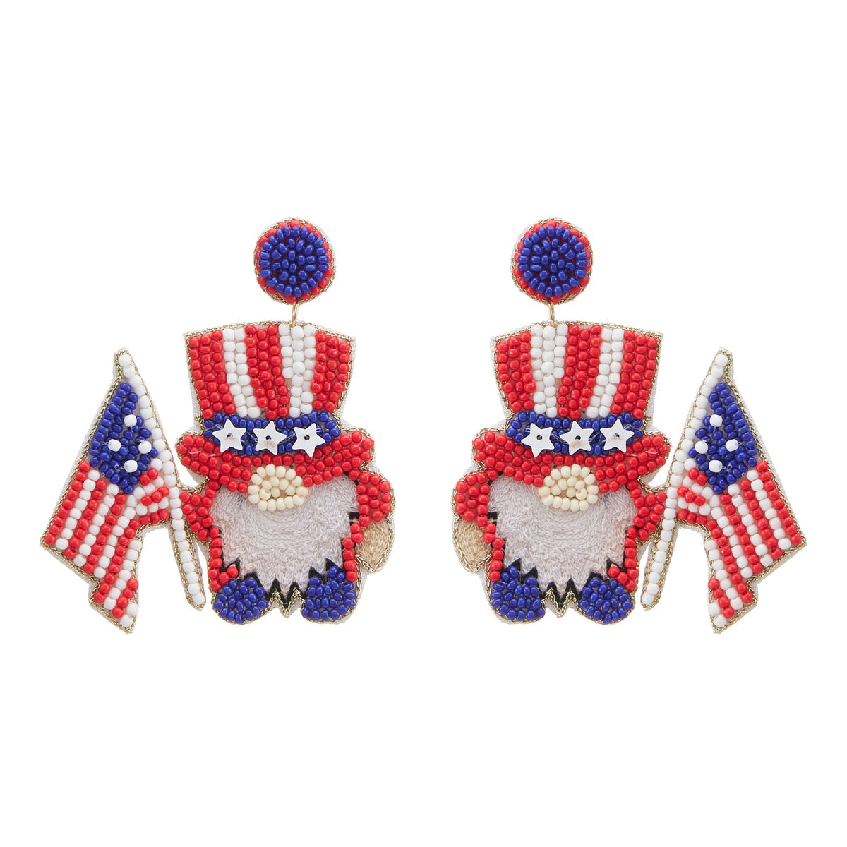 July Fourth Gnome Seed Bead Earrings