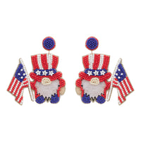 July Fourth Gnome Seed Bead Earrings