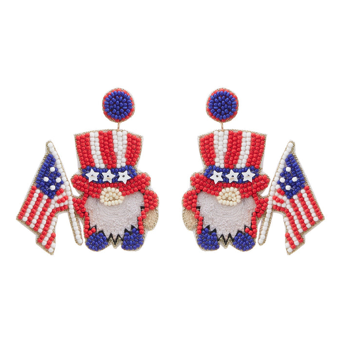 July Fourth Gnome Seed Bead Earrings