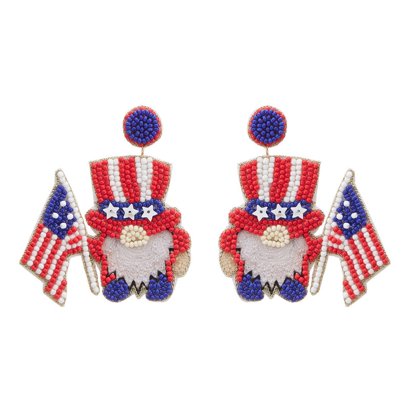 July Fourth Gnome Seed Bead Earrings