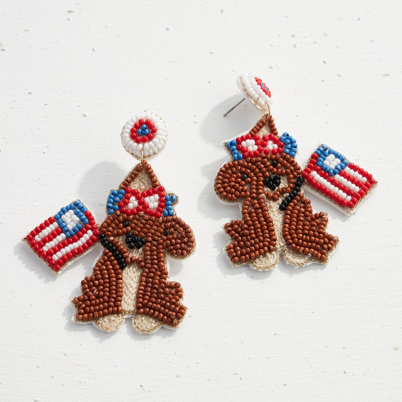 July Fourth Groundhog Seed Bead Earrings