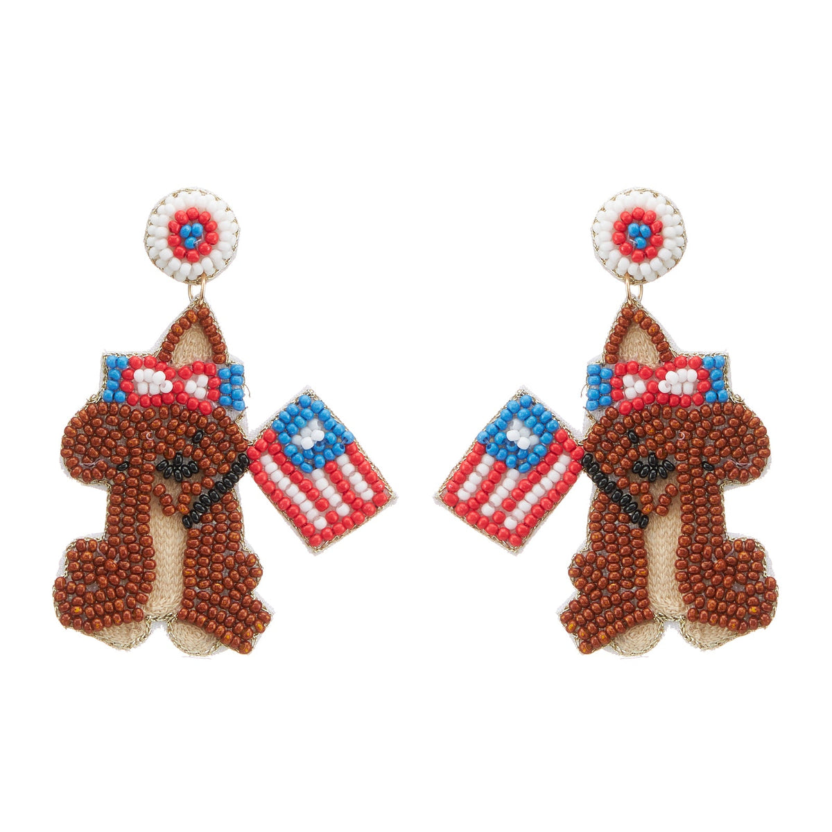 July Fourth Groundhog Seed Bead Earrings