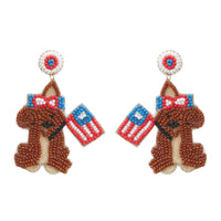 July Fourth Groundhog Seed Bead Earrings