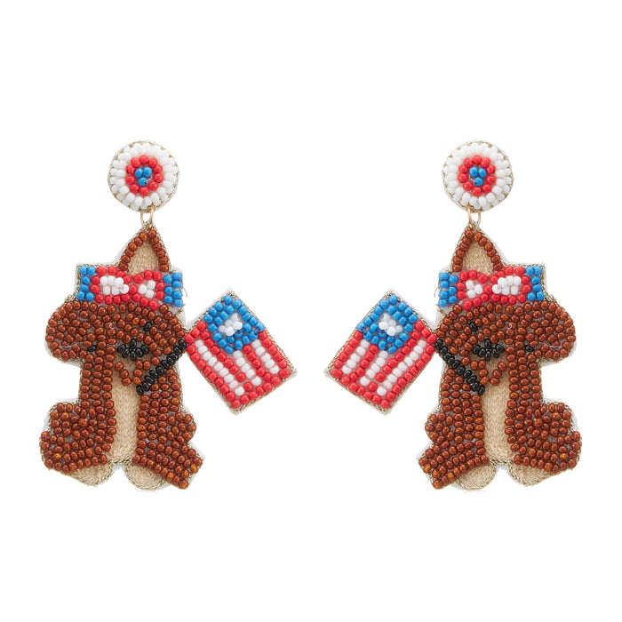 July Fourth Groundhog Seed Bead Earrings