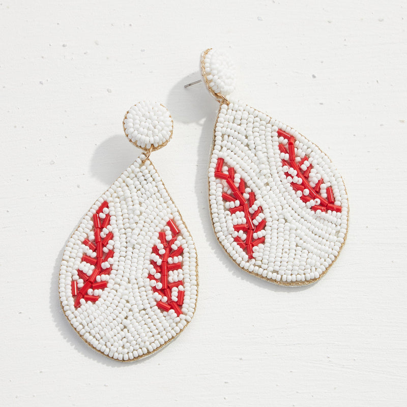 Baseball Tear Drop Seed Bead Earrings