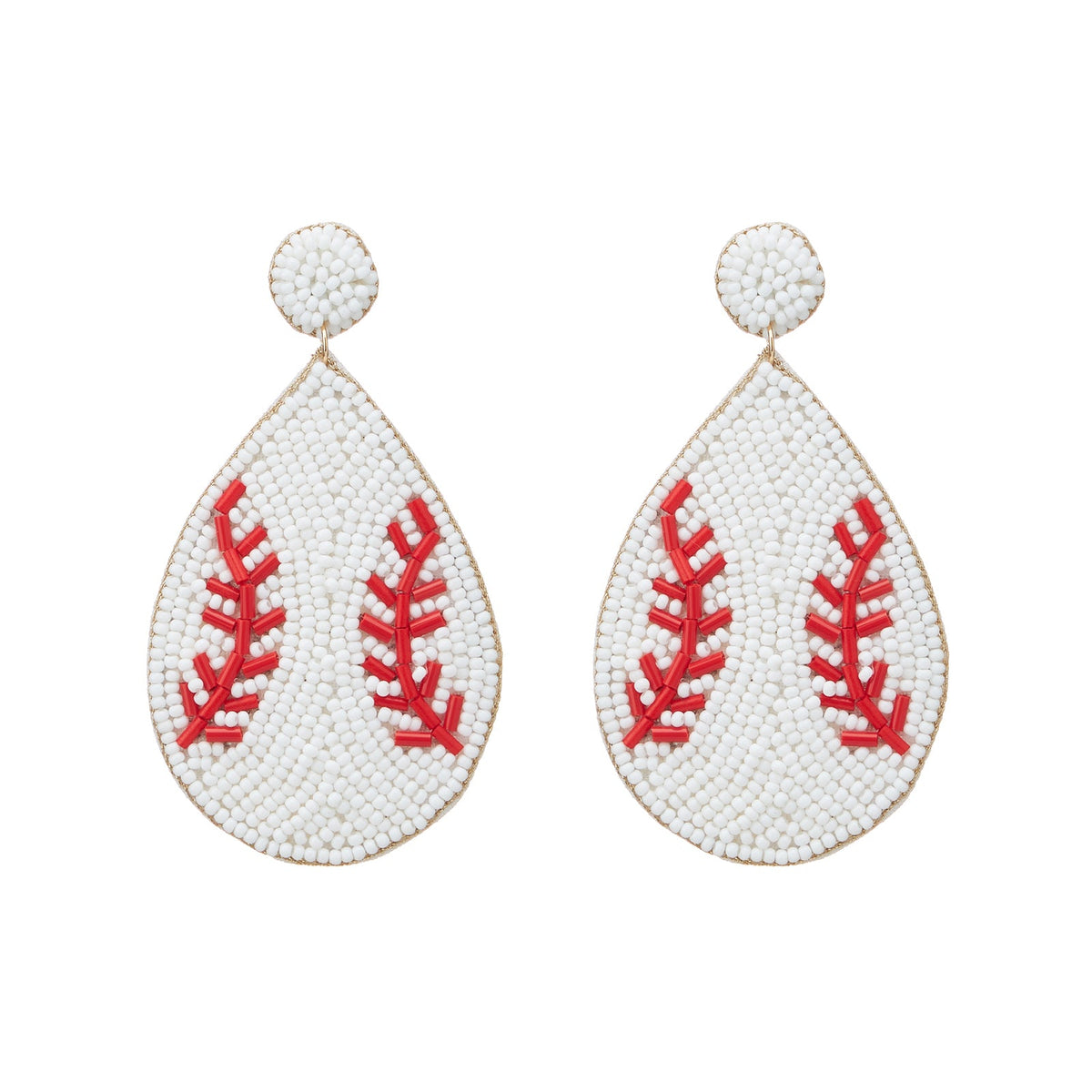 Baseball Tear Drop Seed Bead Earrings